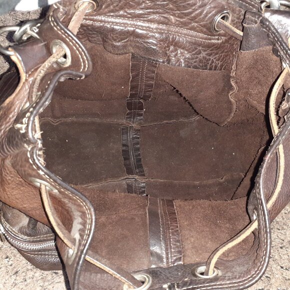 RUGBY CANADA-90's Heavy Brown Pebbled Leather-Backpack/Handbag-Excellent - Picture 13 of 15